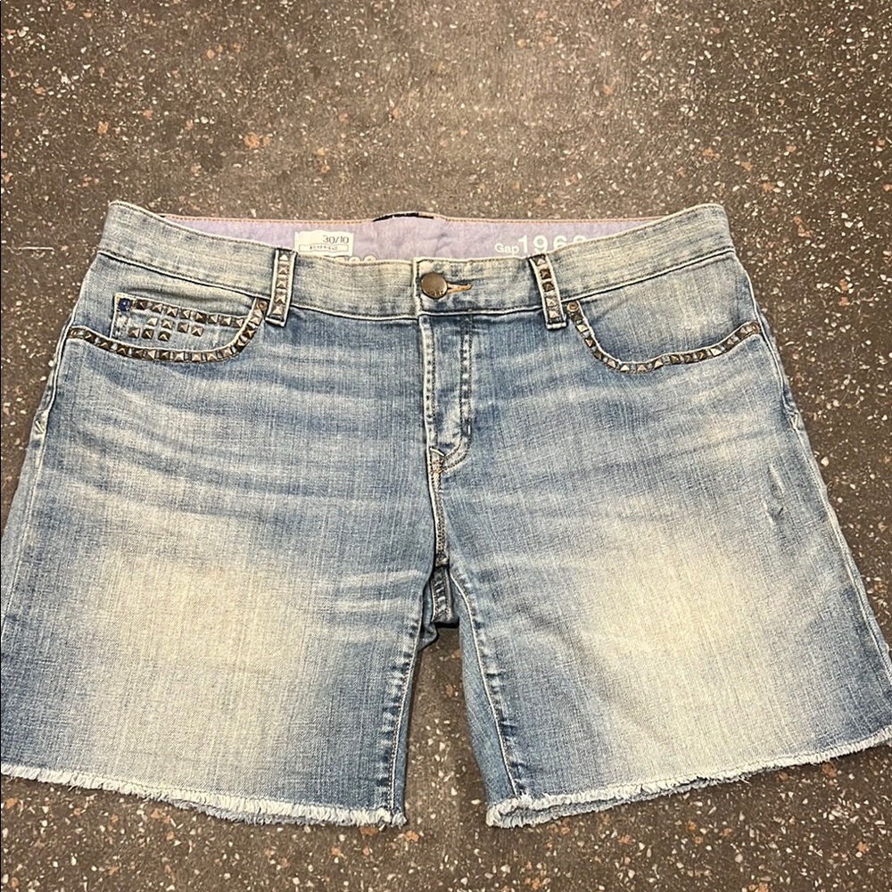 GAP Blue Jean Shorts with Frayed Hem and Vintage Wash